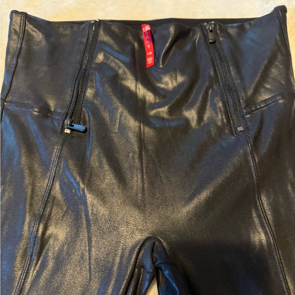 SPANX Black Faux Leather Leggings Liquid